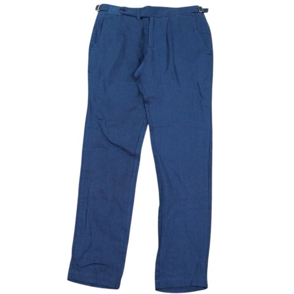 Barthelemy Men's 100% Linen Side Adjuster Pants Blue Size 36 Luxury Resort